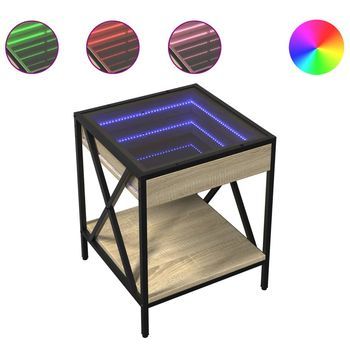 Mesita De Noche | Mesilla De Noche Con Infinity Led Roble Sonoma 40x40x49 Cm