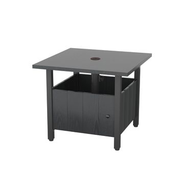 Costway Mesa Auxiliar con Agujero de Sombrilla con 2 Sacos de Arena y Almohadillas Ajustables para Pies para Patio Terraza 55,5 x 55,5 x 48 cm Negro