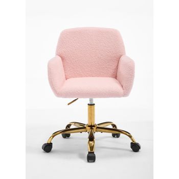 Silla De Oficina Pelo Sintético Giratoria 360° Altura Ajustable Metal Rosa Claro