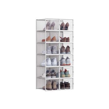 Cajas de Zapatos Plegables y Apilables, Transparente + Blanco / 12 x Caja de zapatos