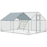 pawhut gallinero exterior metalico de 3x4m con percha multiusos comedero colgante tipo brocheta y lona protectora resistente plata   aosom espana