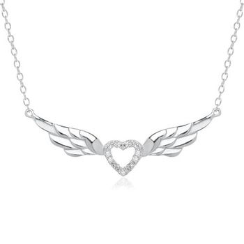 Cadena corazón alado de plata 925 con circonita cúbica
