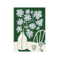 poster blue flowers  red wine sin marco  - 30 x 40 cm
