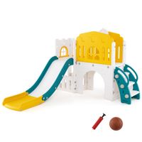 costway tobogan infantil 9 en 1 con canasta de baloncesto telescopio volante pasarela tunel para 1 anos 176 x 138 x 80 cm amarillo