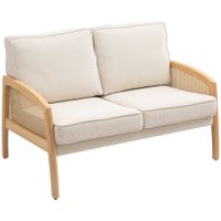 homcom sofa de 2 plazas tapizado en chenilla con 2 almohadas lavables y reposabrazos de ratan sintetico 123x75x88 cm beige