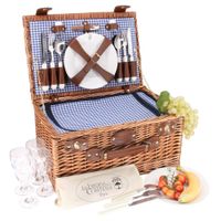 cesta de picnic de mimbre marly vichy azul 4 para personas