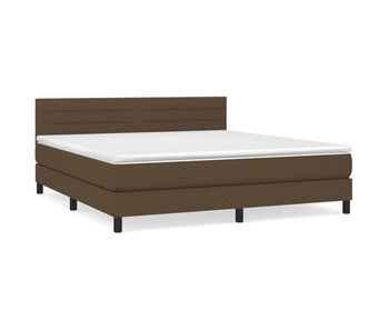 Cama box spring con colchón tela marrón oscuro 160x200 cm rayas horizontales