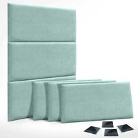 dhome juego de 6 paneles tapizados de tela autoadhesivos para pared acusticos absorbentes proteccion impactos cabeceros verde agua 60x40cm x6