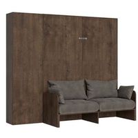 mueble cama 140x190 cm con sofa y columna contenedor de madera de nogal kanto-color microfibra 41