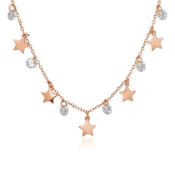 Cadena de estrellas de plata chapada en oro rosa 925 con circonitas