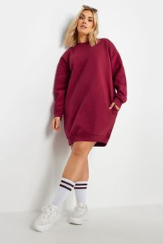Yours Vestido Sudadera Granate Con Bolsillos, Mujer Curvy Y Tallas Grandes, Yours