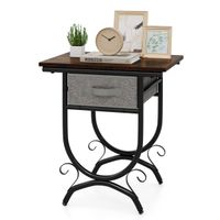 costway mesita de noche con cajon de tela tablero de madera y estructura metalica 48 x 35 x 53 cm marron