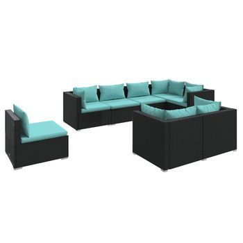 Set De Muebles De Jardín 8 Pzas Y Cojines Ratán Sintético Negro Vidaxl