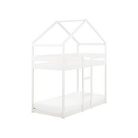 litera infantil con dosel en forma de casa dormitorio somier de madera de pino blanca 90 x 200 cm labatut