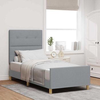 Vidaxl Estructura De Cama Con Cabecera Gris Claro 90 X 190 Cm Tela
