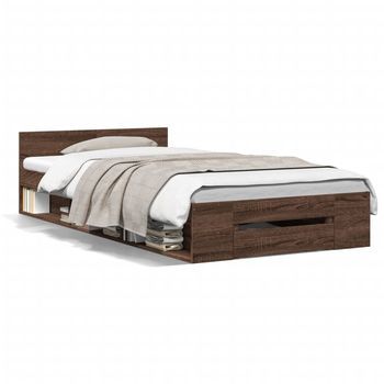 Cama Individual | Cama Para Adultos | Cama Con Cajón Madera De Ingeniería Marrón Roble 75x190 Cm