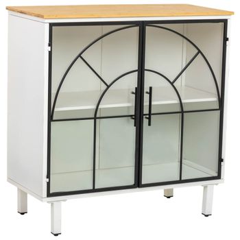 Aparador de vidrio y madera, 2 puertas 81x35,5x80h cm - blanco