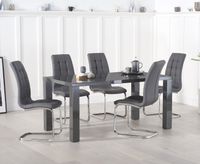 atlanta 160cm dark grey high gloss dining table with lorin chairs