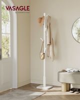 perchero de pie con 8 ganchos de mdf y madera de color blanco
