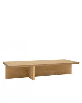 Mesa de centro de madera maciza en acabado tono medio 123,5x27cm