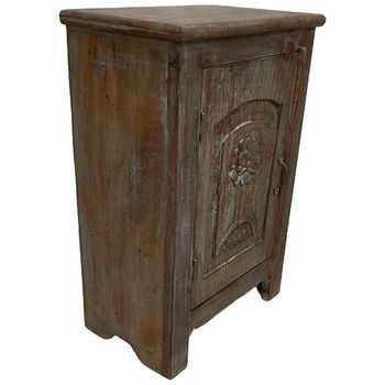 Mesita De Noche De Madera Acabado Artesanal Marrón 51x30x75h Cm