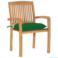 pack 2 uds sillas de jardin  silla de exterior  sillon madera maciza de teca con cojines verdes