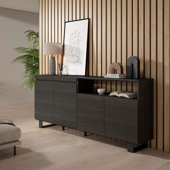 Aparador efecto madera negro 200x35x87cm con patas