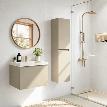 Muebles De Baño Suspendidos Con Lavabo Blanco 60 Cm Con Columna Greige - Lomazoo Sorrento