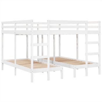 Litera Triple Madera Maciza De Pino Blanca 200x200/80x200 Cm Vidaxl