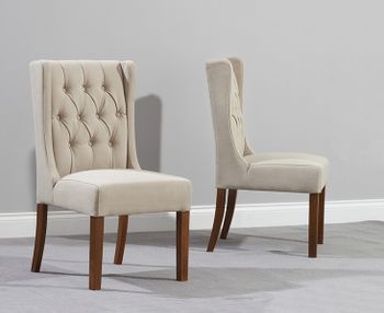 Safia Cream Fabric Dark Oak Leg Dining Chairs - Cream
