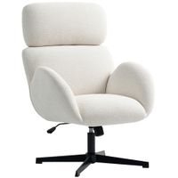 homcom silla de oficina con tapizado de tela de aspecto terciopelo silla acolchada con base de acero silla de escritorio regulable en altura blanco crema   aosom espana