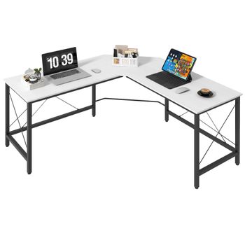 HOMCOM Escritorio Esquinero Moderno con Marco de Acero Carga 70 kg para Oficina Hogar Estudio 150x150x76 cm Blanco