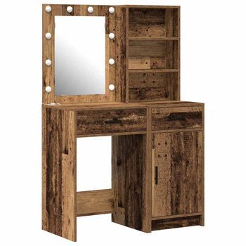 Conjunto De Mesa De Vestidor Con Led 2 Piezas Madera Vieja