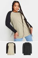 yours juego 2 camisetas manga larga raglan negra y beige mujer curvy y tallas grandes yours
