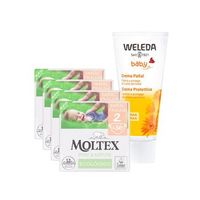 pack especial  crema de panal de calendula weleda 75ml   pack ahorro panales t2 3-6 kg moltex pure  nature 144 uds