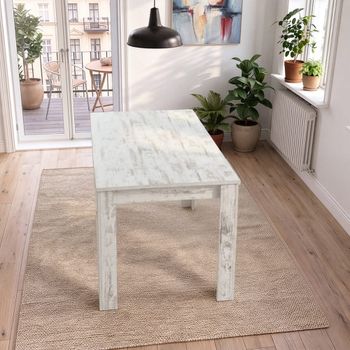 Mesa de comedor para 8 personas en efecto de madera blanco 160