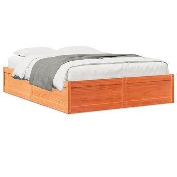 Cama Doble | Cama Para Adultos | Estructura De Cama Madera Maciza Pino Marrón Cera 160x200 Cm