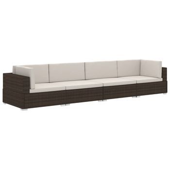 Set Sofás De Jardín 4 Piezas | Mueble De Jardín Y Cojines Ratán Sintético Marrón