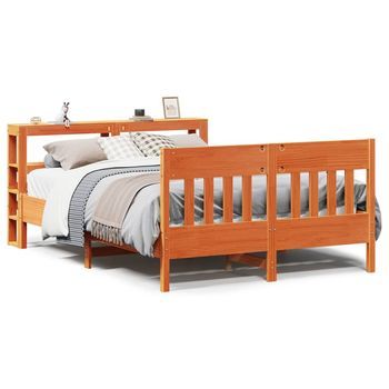 Cama Matrimonial | Cama Para Adultos | Cama Sin Colchón Madera Maciza Pino Marrón Cera 150x200 Cm