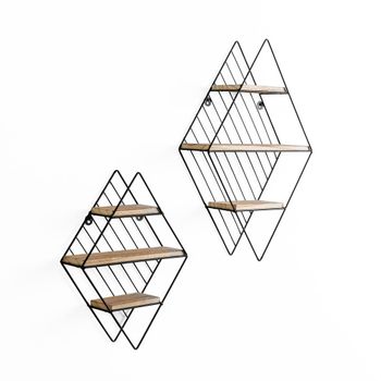 Set de 2 estantes de pared metal negro y madera de paulownia