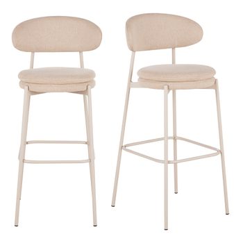 Lote de 2 taburetes de bar apilables de tela beige