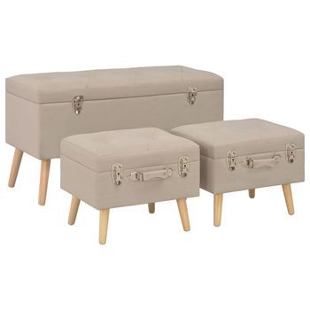 Taburetes De Almacenamiento 3 Piezas Beige De Tela Vidaxl