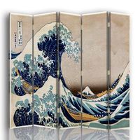 legendarte - biombo la gran ola de kanagawa - katsushika hokusai - separador de ambientes para interiores cm 180x170 5 paneles