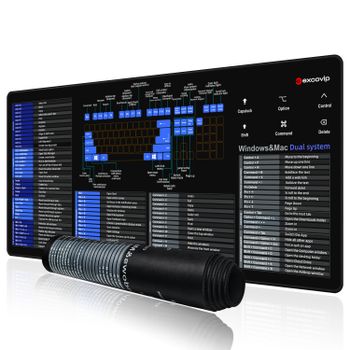 Alfombrilla de ratón EXCO Shortcuts para Mac OS/Windows, alfombrilla de escritorio para ordenador extendida grande con borde cosido, alfombrilla para teclado de oficina para juegos