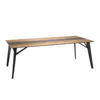 mesa de comedor rectangular de teca reciclada y metal negro 220 cm