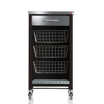 Carrito De Cocina Con Ruedas Chelsea – Encimera De Acero Inoxidable, 3 Cestas, Cajón Y Botellero,,negro