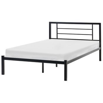 Cama Moderna 120 X 200 Cm De Metal Somier De Listones De Madera Maciza Negro Cusset