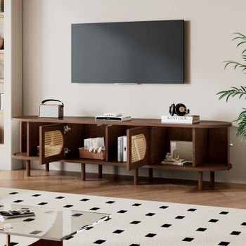 Mueble tv ovalado con ratán y persianas 180 cm, nogal