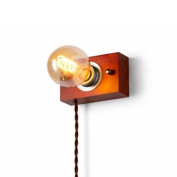 Aplique de pared retro de madera con cable y enchufe E27
