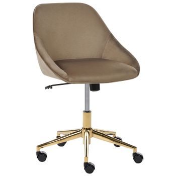 Silla De Oficina De Terciopelo Elegante Función Giratoria Ajustable Patas De Metal Marrón Bardsdale